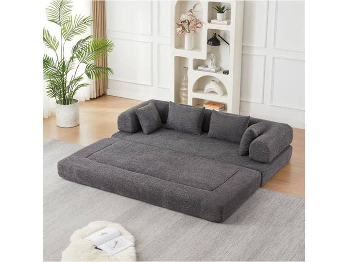 SENVIRO Canapé-lit modulable 4-en-1 2 places 200 x 95 x 68 cm chenille grise 4 coussins inclus