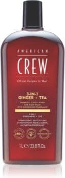 American Crew 3 in 1 Ginger + Tea 3 em 1 champô, condicionador e gel de banho para homens 1000 ml. 3 in 1 Ginger + Tea