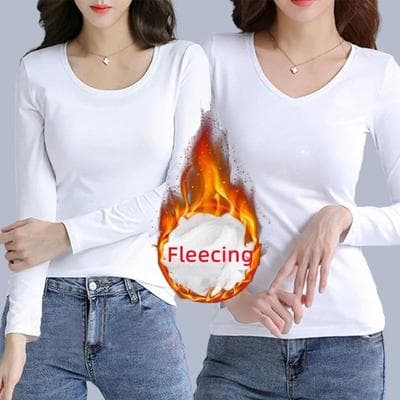 Uplifted Finds O Neck Long Sleeve Fleece Heating Fiber Thermal T Shirt Women Winter Bottoming Cropped Top Casual Skinny All Match 2xl 2 pcs A