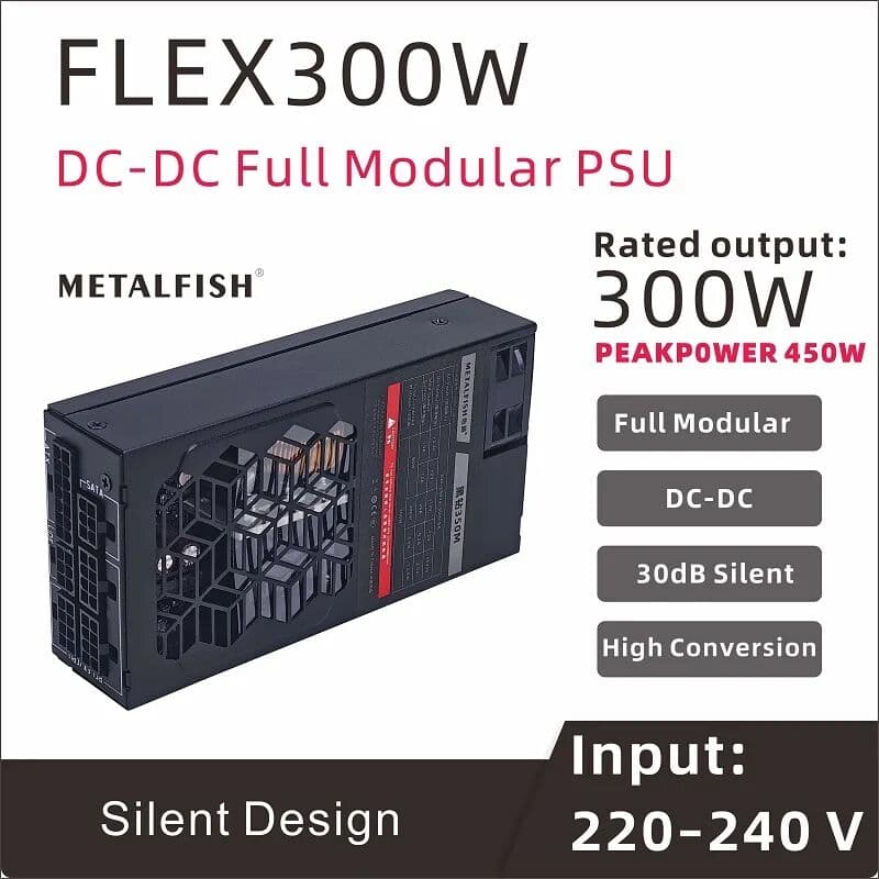 METALFISH Flex 300W Full Modular Power Supply Flex-ATX 1U PSU For ITX Mini PC POS NAS GPU Dock 220-240V
