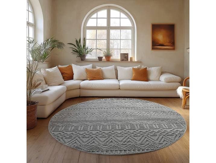 Carpettex Tapis Rond 200 cm Gris Design Vintage Scandinave Doux Résistant Facile à Nettoyer Grand Tapis Salon Chambre.