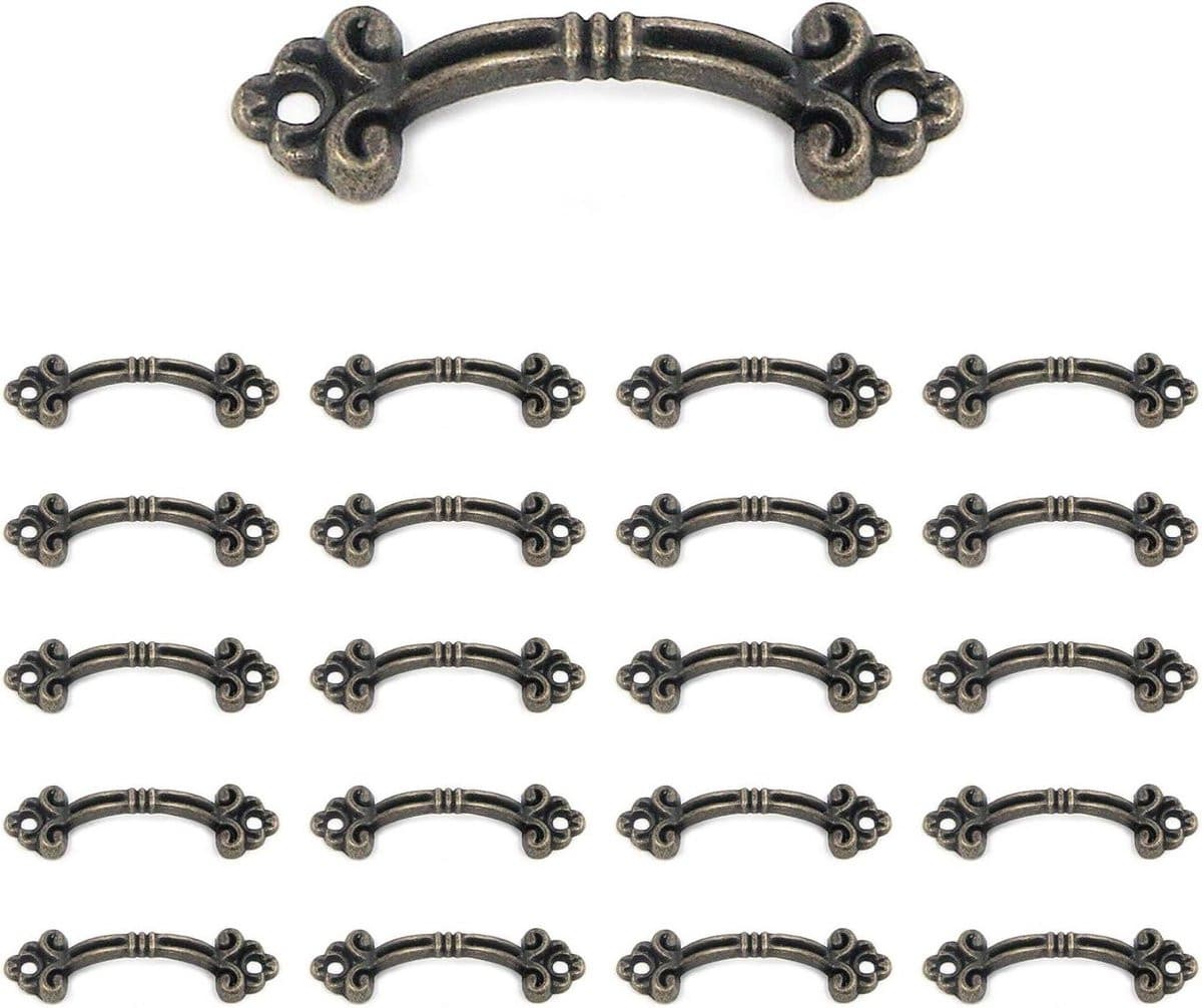 Decoratieve meubelgrepen met antiek bloempatroon in brons, 48 x 14 x 10 mm