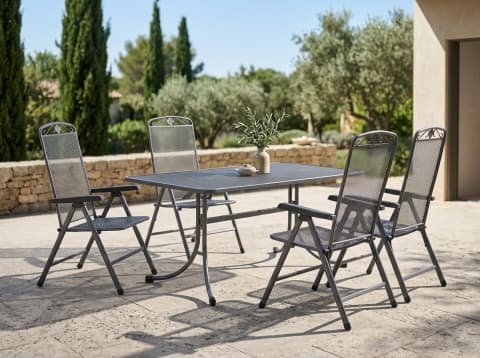 MWH Savoy-Universal GartenmĂ¶belset, 4 Positionssessel, 1 Tisch 160x90cm