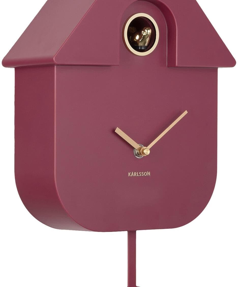Wanduhr KARLSSON "Modern Cuckoo Oro", lila (braun, rot), Wanduhren, Kinder, B/H/T: 21,5cm x 41cm x 8,5cm, Wanduhr, B:21,5cm H:41cm T:8,5cm braun, rot B/H/T: 21,5cm x 41cm x 8,5cm