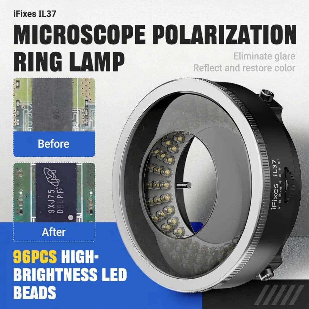 NONE Upgraded iFixes IL37 Microscope Ring Light Polarized LED Lamp Anti Glare Adjustable Illuminator with Rotatable Analysis Aperture