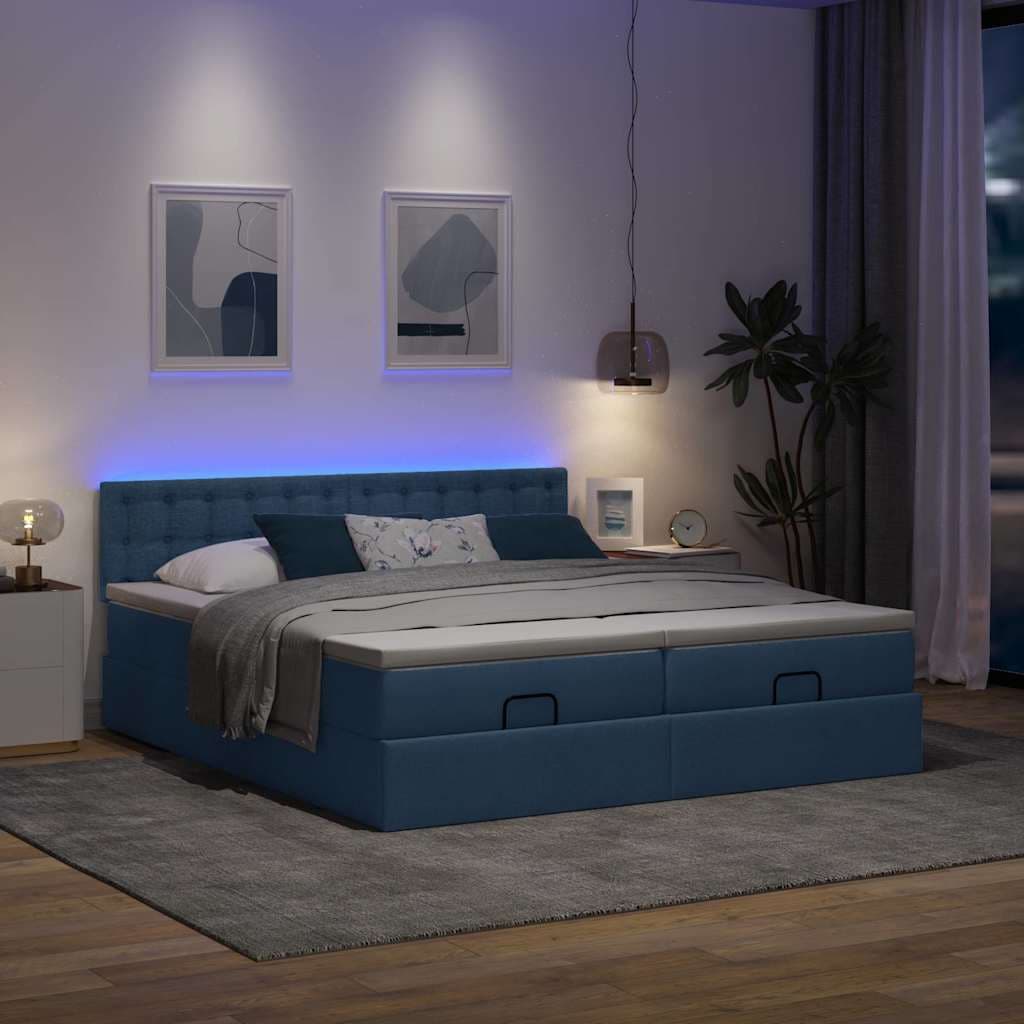vidaXL Cadre de lit ottoman avec matelas bleu 160x200 cm tissu