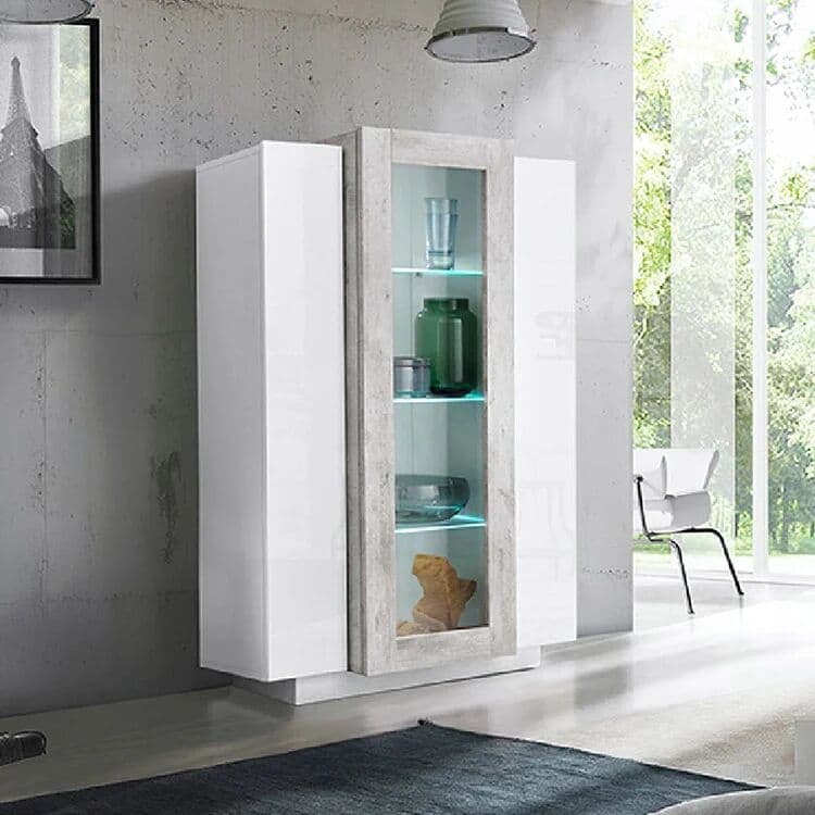 garneroarredamenti Vetrinetta 80x121h cm 2 ante bianco lucido cemento Milos Gihome®
