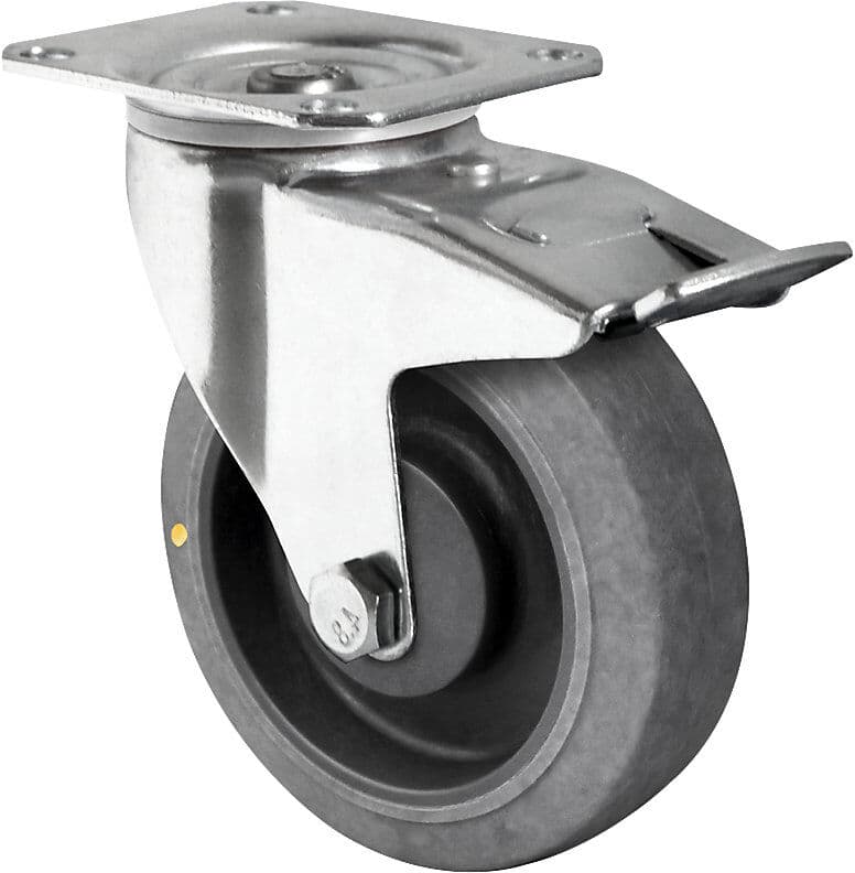 kaiserkraft TPE-Reifen auf PP-Felge, ESD, Rad-Ø x Breite 125 x 40 mm, ab 2 Stk, Lenkrolle mit Doppelstopp