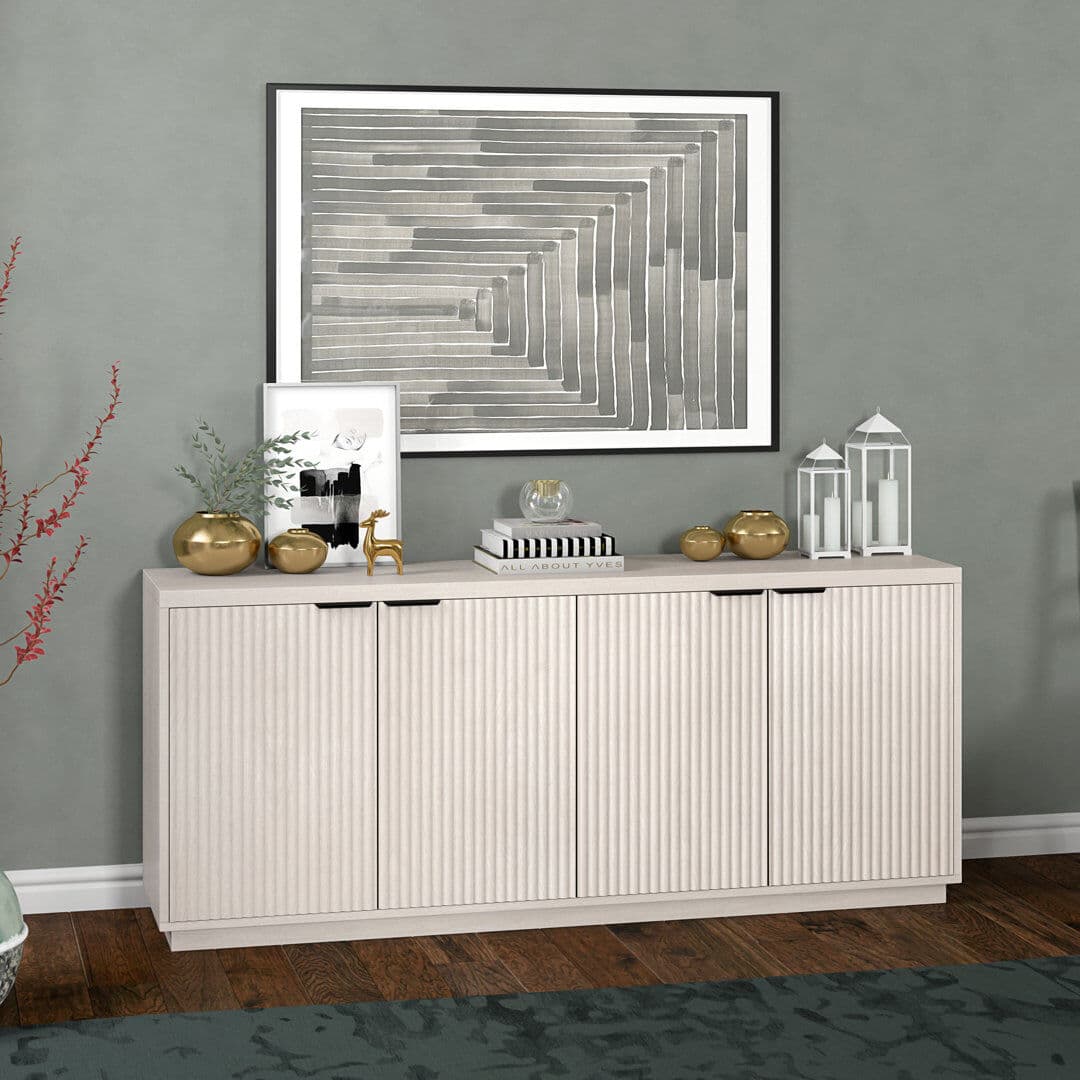 Latitude Run Alasha 68" Wide Rectangular Fluted Buffet Table Alder White 73.66cm H X 172.72cm W X 39.37cm D