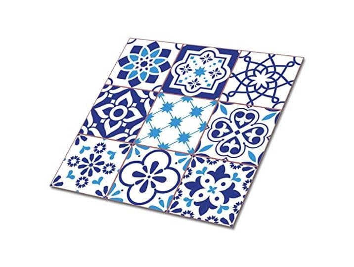 Decormat Selbstklebende Vinylfliesen Satz von 9 Fliesen - 30x30 cm Dekoartikel Aufkleber Bodenbeläge PVC Fliesenaufkleber Blau Wandfliesen für die Küche - Azulejos-Muster