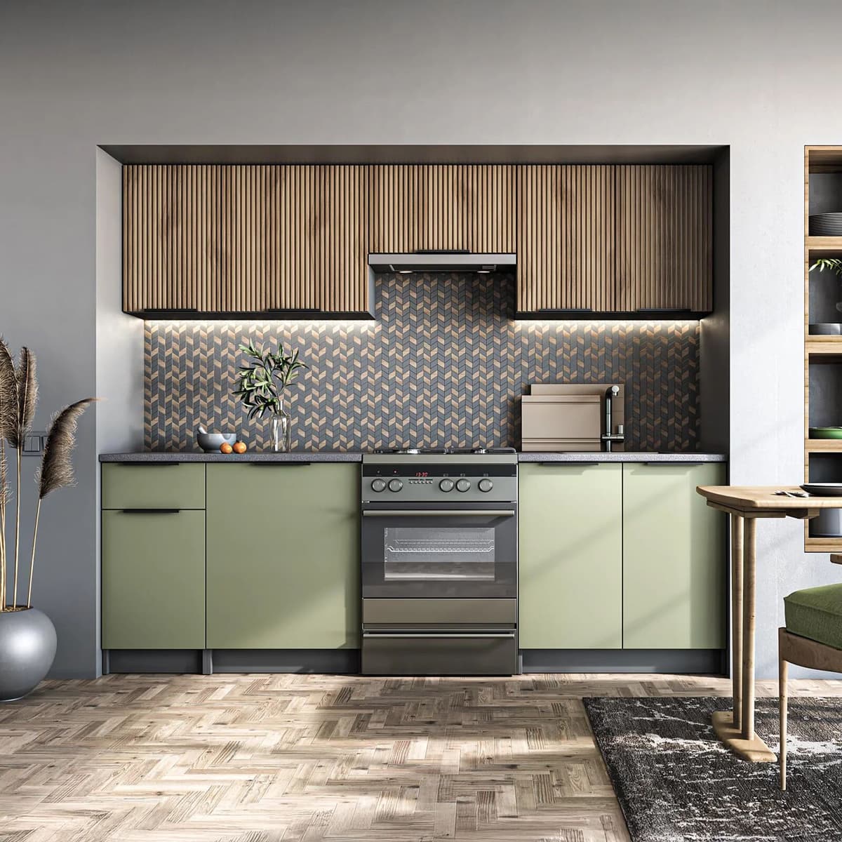 garneroarredamenti Cucina 240cm completa componibile moderna verde salvia rovere Taipei