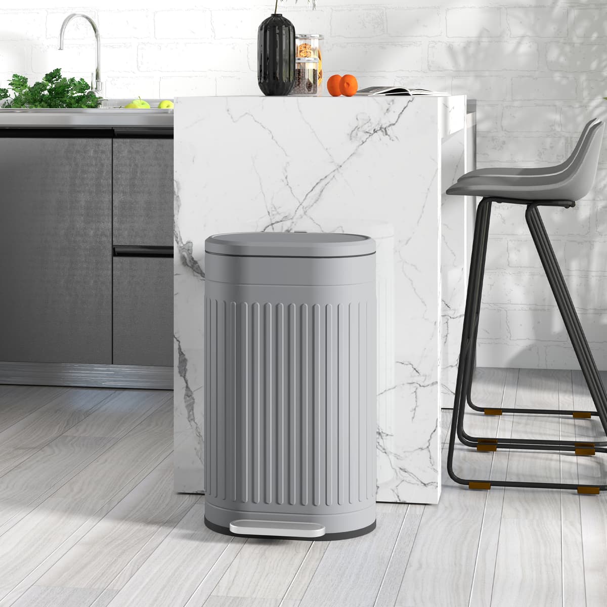 Homcom Cestino 30L a pedale con coperchio, secchio interno estraibile, funzione Soft-Close, 36,5 x 31,2 x 60,8 cm, grigio   Aosom Italy