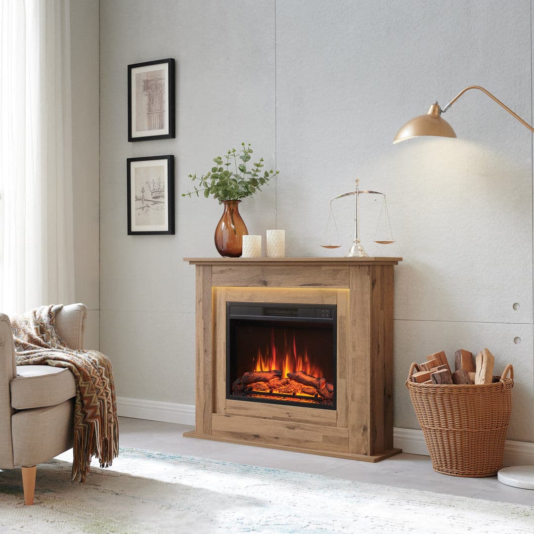 FLAMEKO Electric Fire and Surround, Freestanding Suite, Savannah Dark Bronx Oak 82cm H x 100cm W x 25cm D