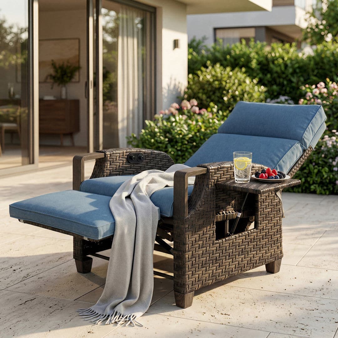 Blue Elephant Garden Air Pump Lounge Chair with Cushion, Independent Back & Footrest Adjustment Dark Brown/Blue 102.9;102.9cm H X 71.1cm W X 80cm D