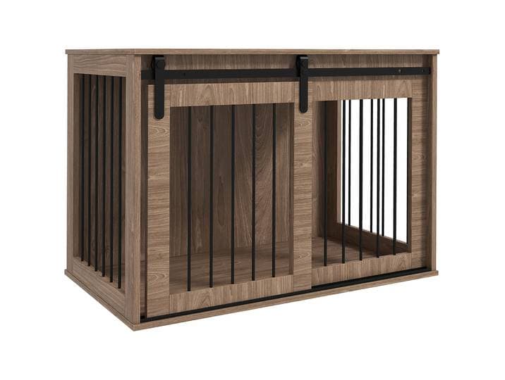PawHut Hondenbench, 2 schuifdeuren, Ventilatie aan 3 zijden, kan gebruikt als bijzettafel, voor honden tot 30 kg 60 cm, 98x58x67cm, Walnoot Aosom.nl