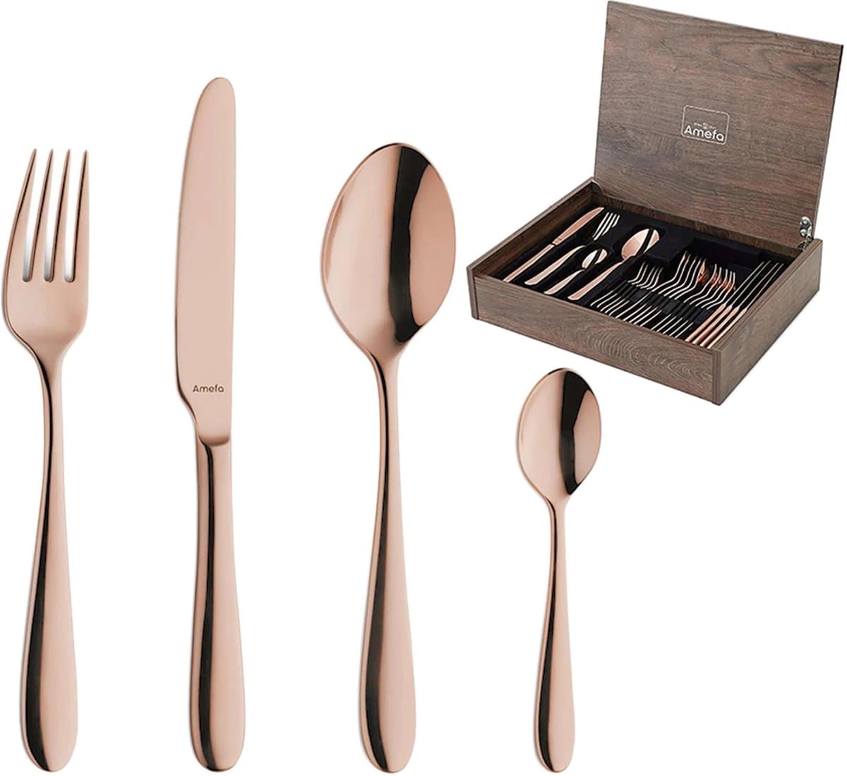 Zestaw sztućców Amefa Oxford 1860ZEMDF3C40 Copper, 24-częściowy w drewnianym pudełku