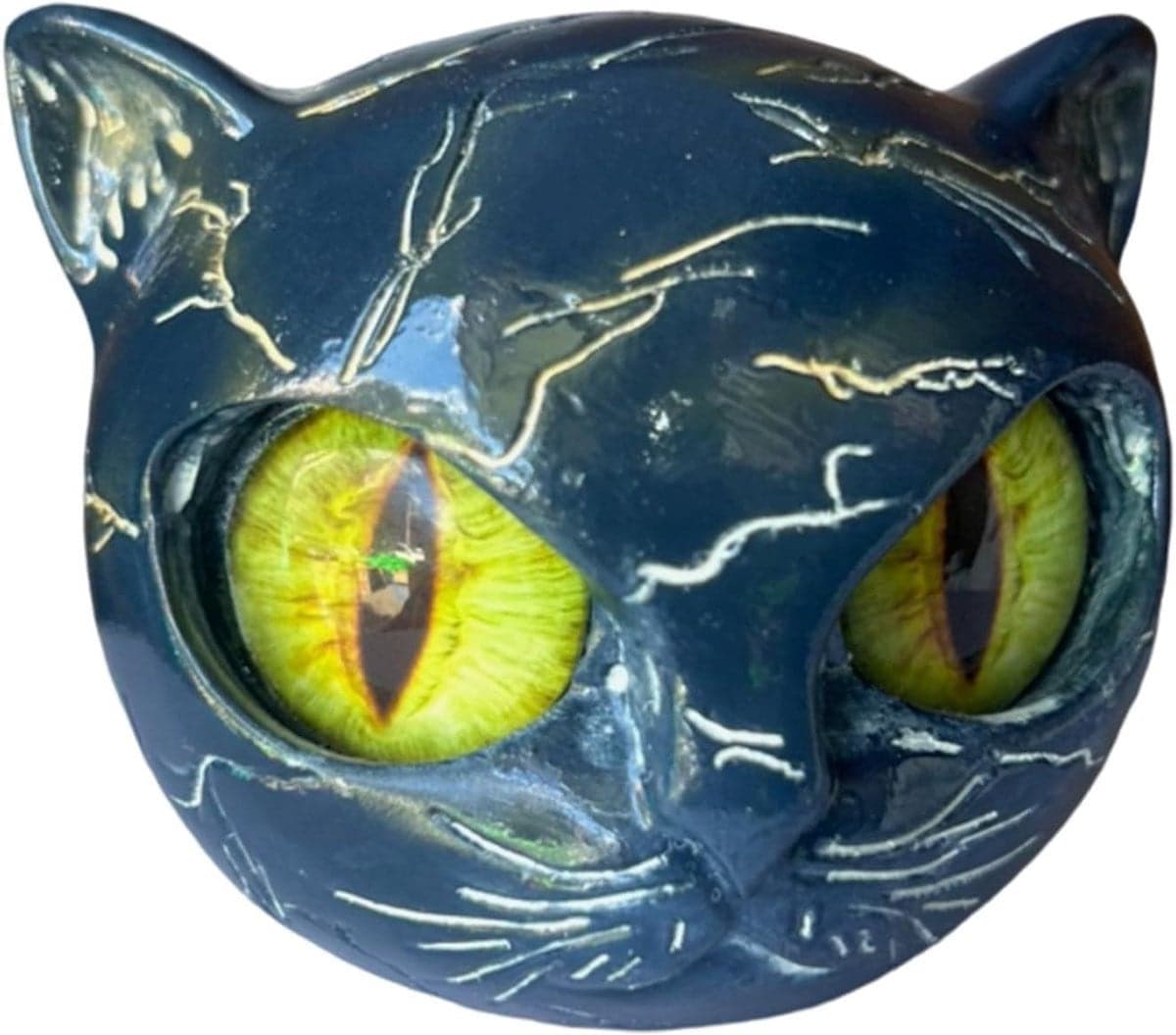 Zwart Katten Beeldje met Marmer Textuur voor Huisdecoratie - H x B x D: 10 x 11 x 10 cm