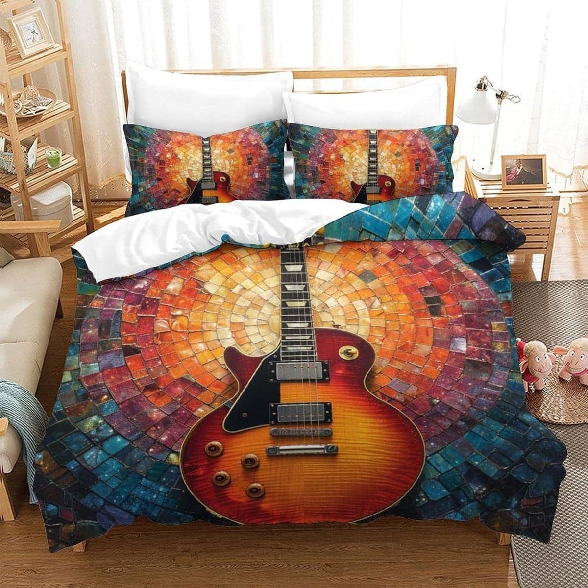 Dekbedovertrek Set met Gitaar Print voor Teenagers - 200 x 200 cm
