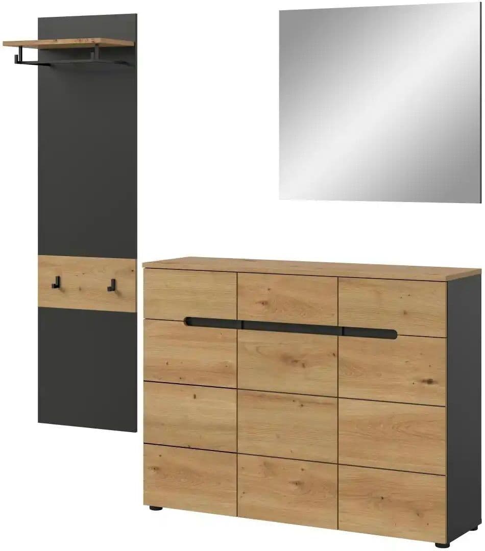 Höffner Garderobenkombination 3-teilig  Canu ¦ grau ¦ Maße (cm): B: 180 H: 190
