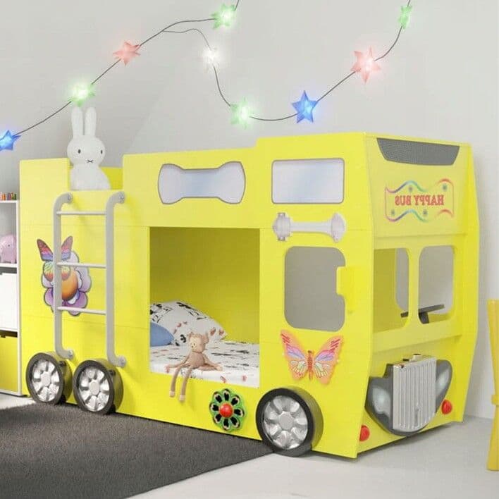 PLASTIKO Łóżko Piętrowe Happy Bus, Materace   Żółty