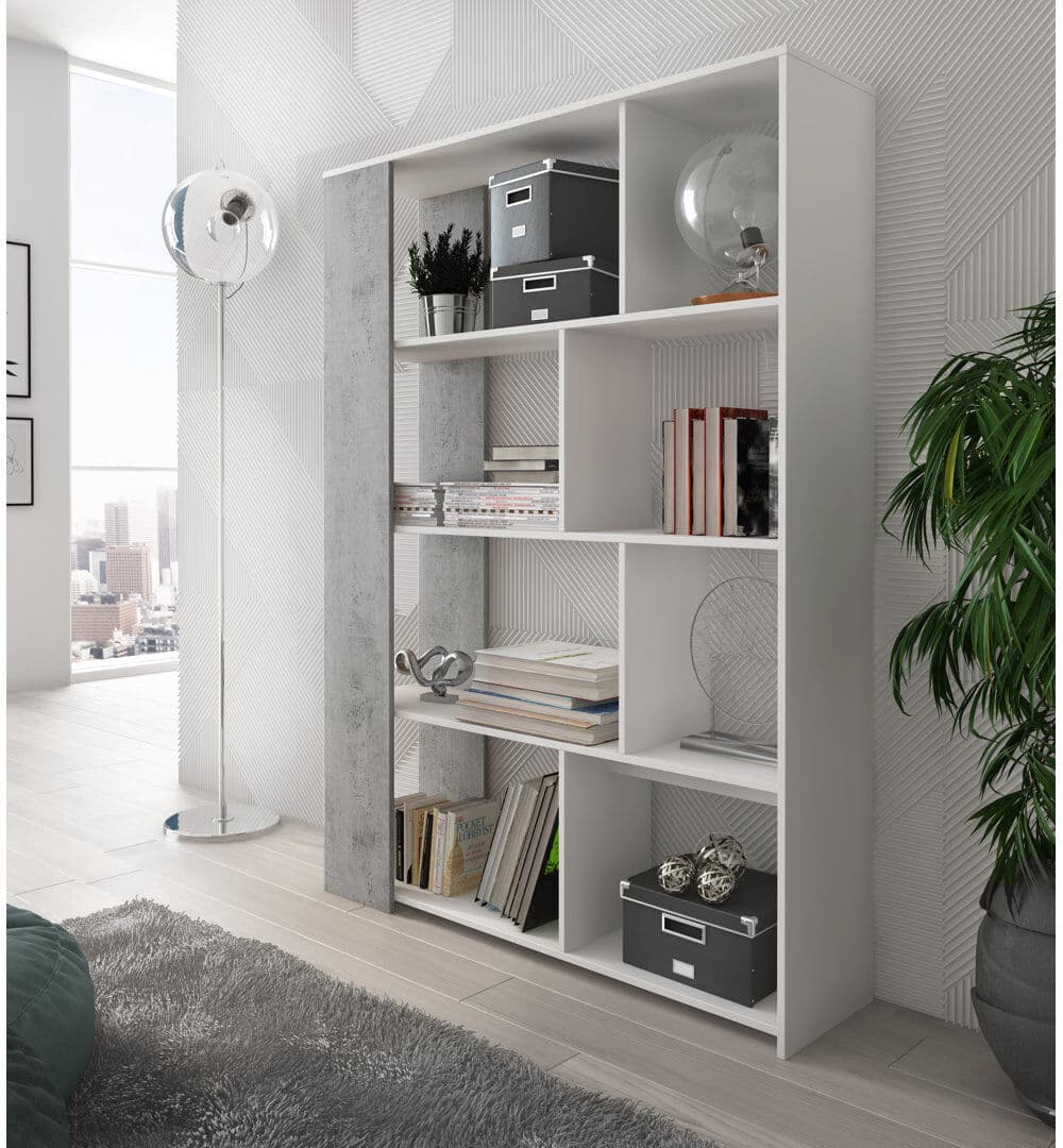 17 Stories Jayshon 174cm H x 129cm W Engineered Wood Open Shelf Bookcase White, Gray 174cm H X 129cm W X 33cm D