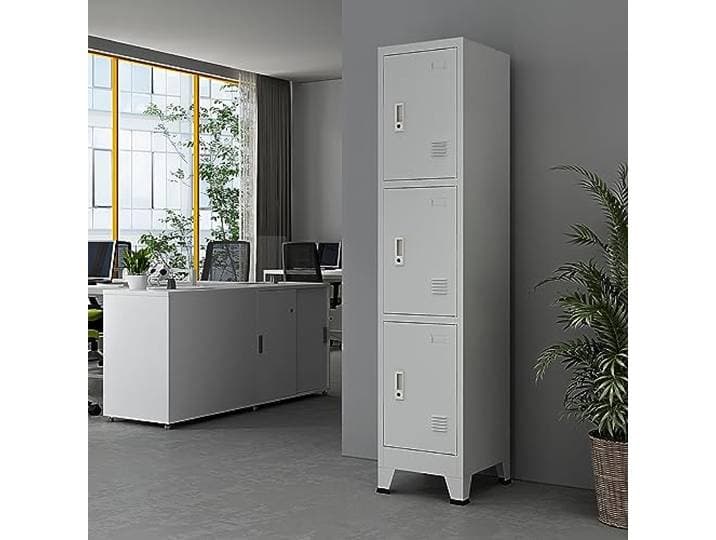[en.casa] Metallschrank Joroinen Mehrzweckschrank mit 3 Türen Allzweckschrank 180 x 38 x 45 cm Spind Schrank abschließbar Stahlschrank Aufbewahrungsschrank Schließfachschrank Grau