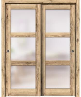 SartoDoors Lucia 2552   Bedroom Door Interior Door   Solid Wood w/ Glass   Hardware Set   36x80, Oak Bathroom Door Pantry Door