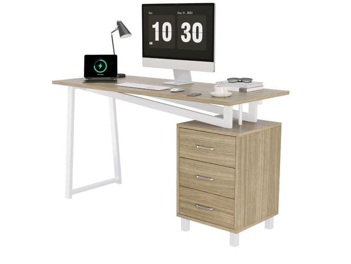 Stilvora Schreibtisch in Naturfarbe Bürotisch mit Schubladenschienen, 130/55/75cm, Naturfarben, Metall, Freiform,Rechteckig, 130x75x55 cm, Büromöbel, Schreibtische, Schreibtische