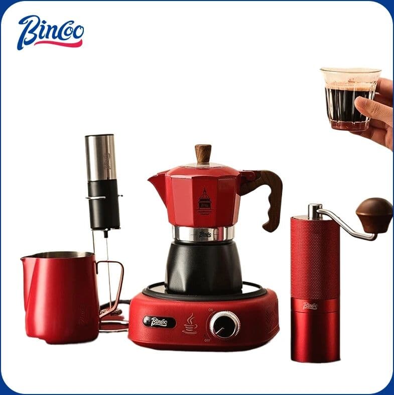 Bin Coo BINCOO Double Valve Moka Pot Coffee Maker with Electric Stove Home Pot Outdoor Mini Coffee Pot 2 Cups, stovetop espresso maker