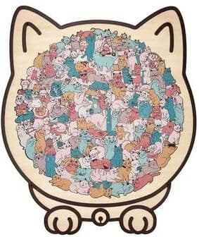 Inspired Living Cat Wooden Puzzle Colorful Animal Shaped Wooden Jigsaw Decor For Stress Relief & Gifting macaron