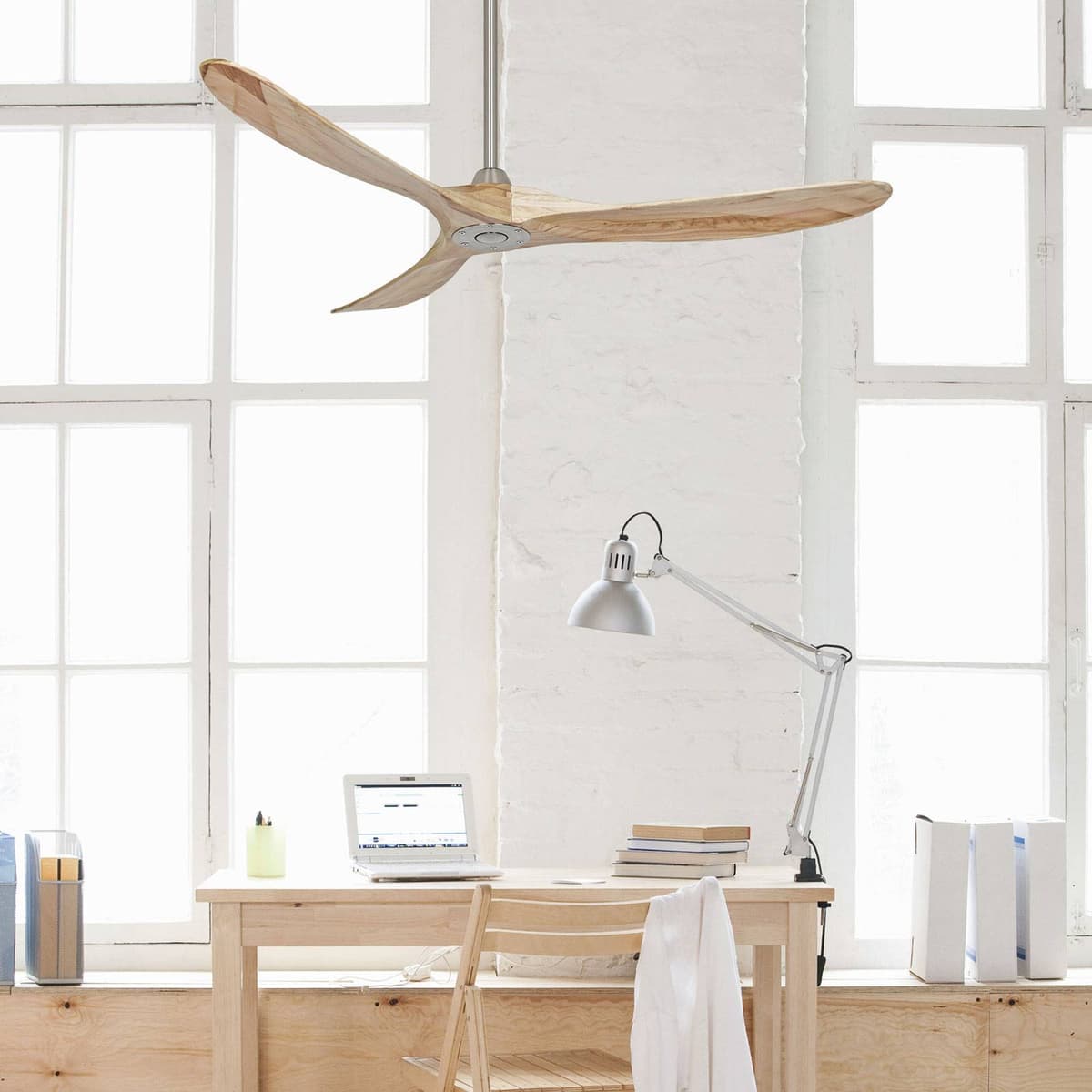 CasaFan ECO GENUINO ceiling fan, chrome/light wood, Ã˜ 152 cm, quiet Genuino, Light wood, Living / Dining Room, Wood, Modern