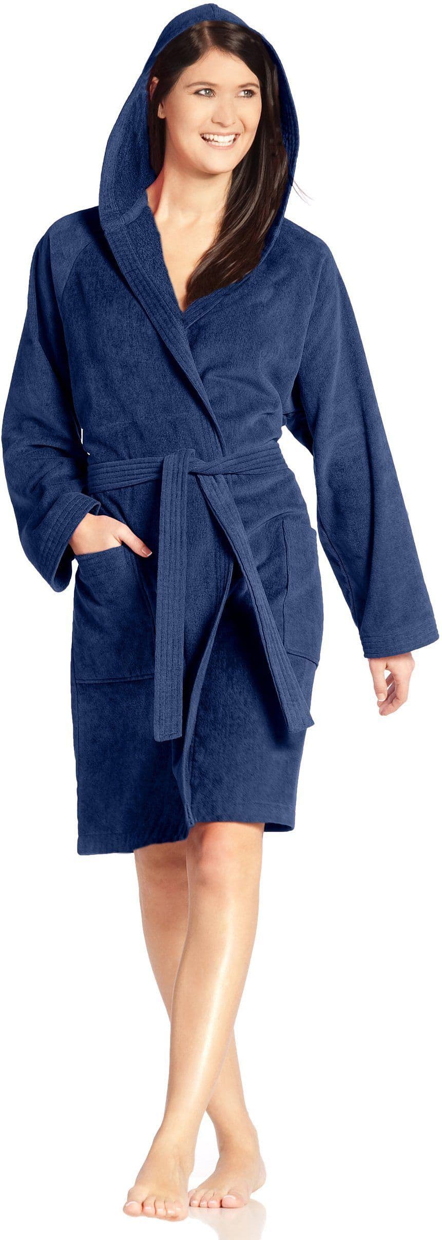 Unisex-Bademantel VOSSEN "Texas, ideal für Sauna & Spa, Hotelbademantel, Morgenmantel" Gr. XL, blau (dunkelblau), L:113cm, Webvelours, Hausmäntel, Unisex-Bademantel, für Damen & Herren dunkelblau XL L: 113cm, N-Gr