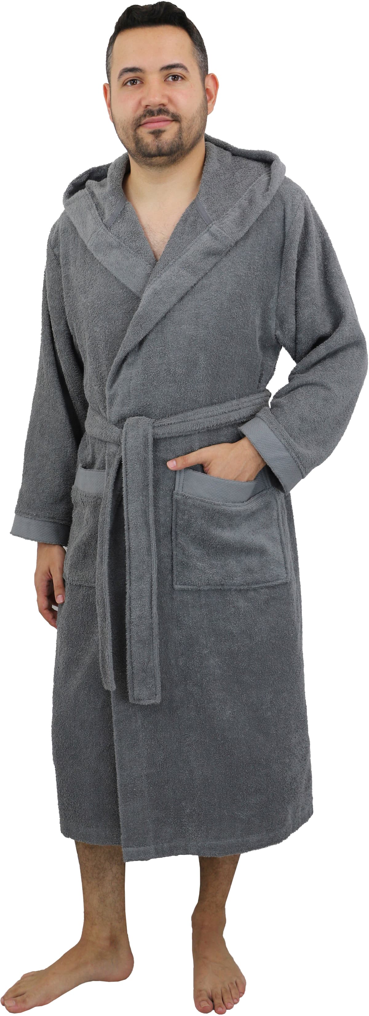 Unisex-Bademantel GOODPRODUCT "Tailles, ideal für Sauna & Spa, Hotelbademantel, Morgenmantel" Gr. XXL, grau (dunkelgrau), L:125cm, Walkfrottier, Hausmäntel, Unisex-Bademantel, langer Bademantel für Damen und Herren, 100% Baumwolle, XS-3XL dunkelgrau XXL L