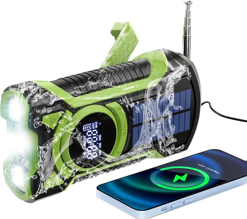 XHDATA DE16 Hiking Emergeny Weather Radio Portable Solar Hand Crank 5000mAh AM/FM Bluetooth Waterproof Flashlight Power Bank Auto Scan