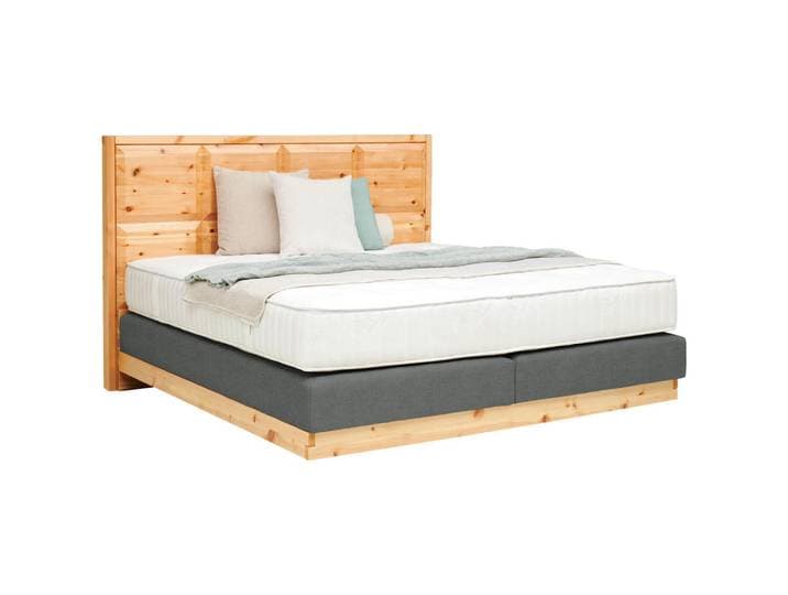 Valnatura Boxspringbett, Zirbelkieferfarben, Dunkelgrau, Holz, Textil, Zirbe,Zirbe, massiv,massiv, H4, 7-Zonen, 160x200 cm, Stoffauswahl, In verschiedenen Grössen erhältlich, Partnermatratze mit durchgehendem Bezug, Kopfteilauswahl, Härtegradauswahl, Schlafzimmer, Bett, Doppelbetten