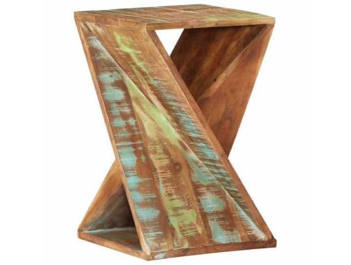 LKJephalotrope Beistelltisch aus Altholz Massiv 35x35x55 cm Bunt Handgefertigtes Unikat mit gedrehter Form als dekorativer Nachttisch oder Hocker im Schlafzimmer und Flur.
