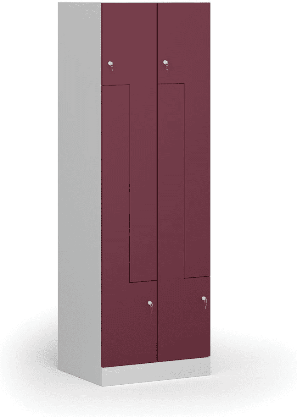 B2B Partner Kovová šatní skříňka S1 Z, 4 oddíly, 1850 x 600 x 500 mm, cylindrický zámek, červené dveře