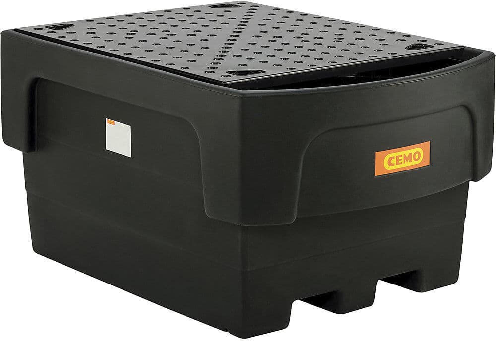PE-Auffangwanne für Tankcontainer IBC/KTC, für 1 x IBC/KTC Abfüllvorsatzbehälter, mit PE-Lochplatte CEMO