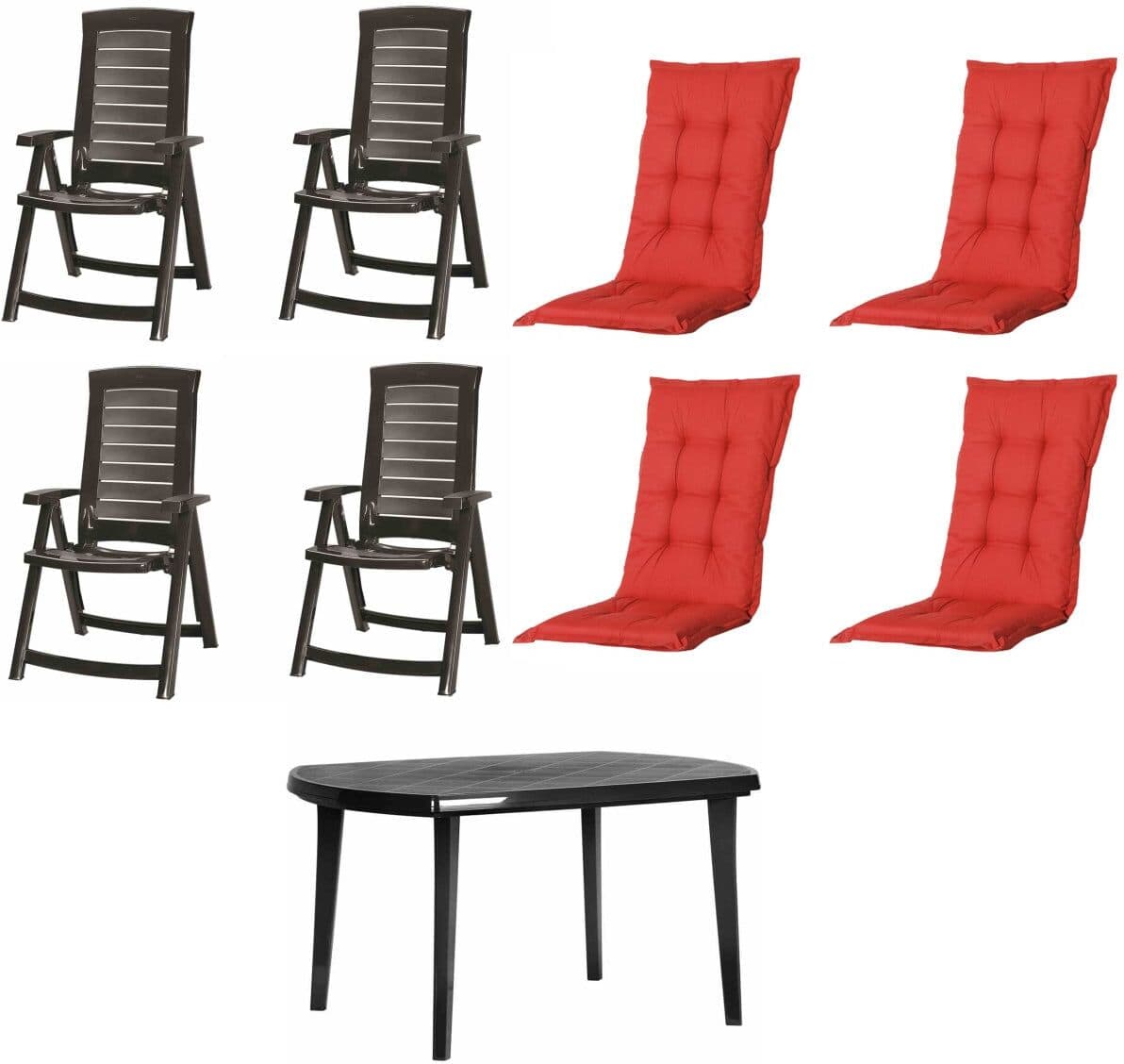 Jardin Garten-Essgruppe Aruba + Elise 4 Personen Kunststoff graphit/rot