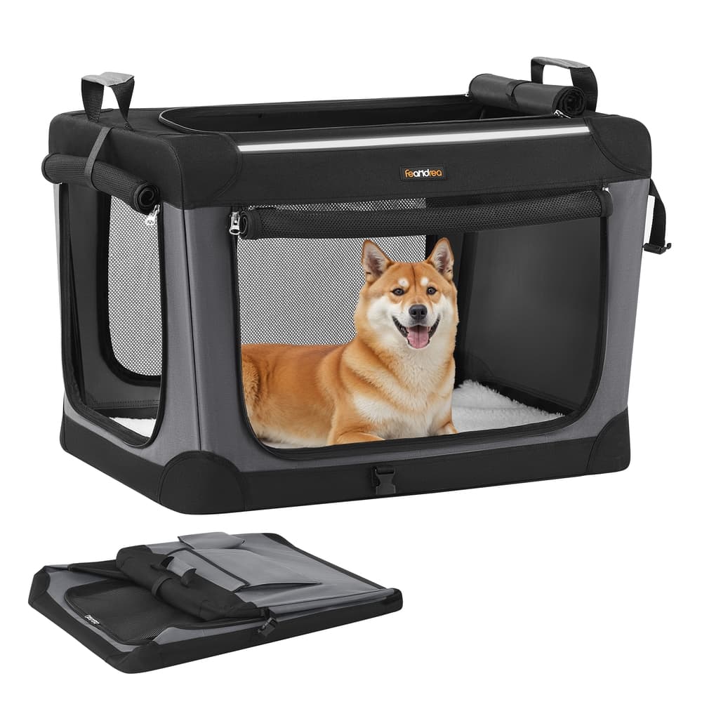 Feandrea Faltbare Hundebox 76,2 cm mit 4 Türen aus Netzstoff tintenschwarz PDC017B01