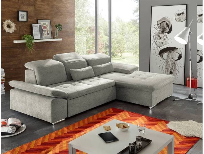 home24 Hoekbank San Benito grijs microvezel Ranu 276 x 104 x 188cm chaise longue vooraanzicht rechts modern