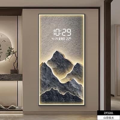 GlowBake Digital Display Wall Clock With LED Lights, Stylish Living Room Decor, Electronic Hanging Painting Clock style 3 15.7531.50 Inch