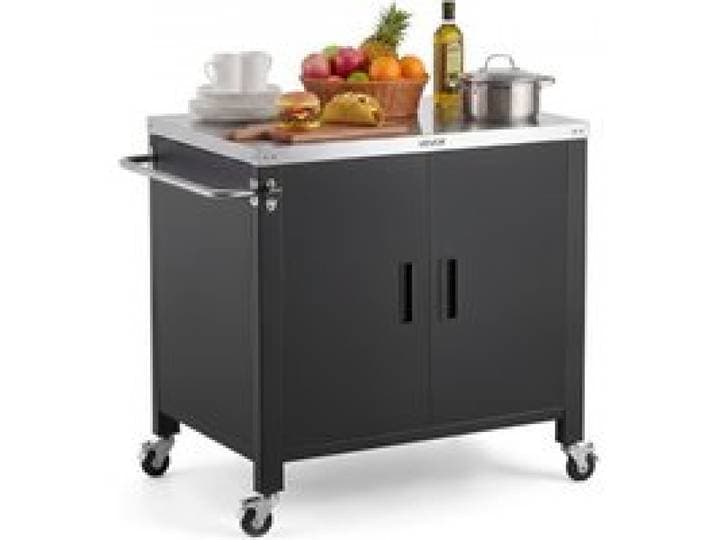 VEVOR Outdoor-Grillwagen mit Aufbewahrungsschrank, 102 cm Grilltisch mit Edelstahlplatte, Gewürzablage, Haken und Handtuchhalter, Küchenwagen & Servierwagen für Terrasse, Garten, Bar und BBQ-Bereich