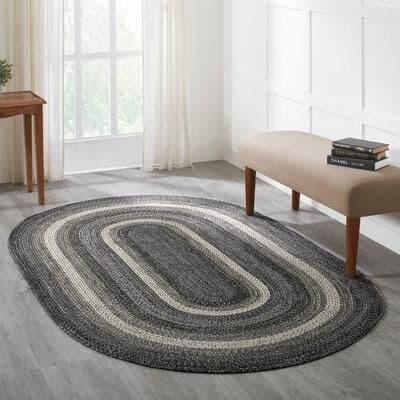 VHC Brands Sawyer Mill Black White Jute Rug Oval w/ Pad 60x96