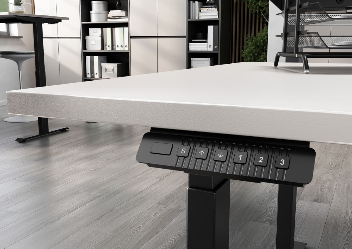 Schreibtisch GERMANIA "Lemont", braun (kaschmir, schwarz, kaschmir), B:180cm H:72cm T:80cm, Tische, Schreibtisch, Elektrisch höhenverstellbarer Schreibtisch