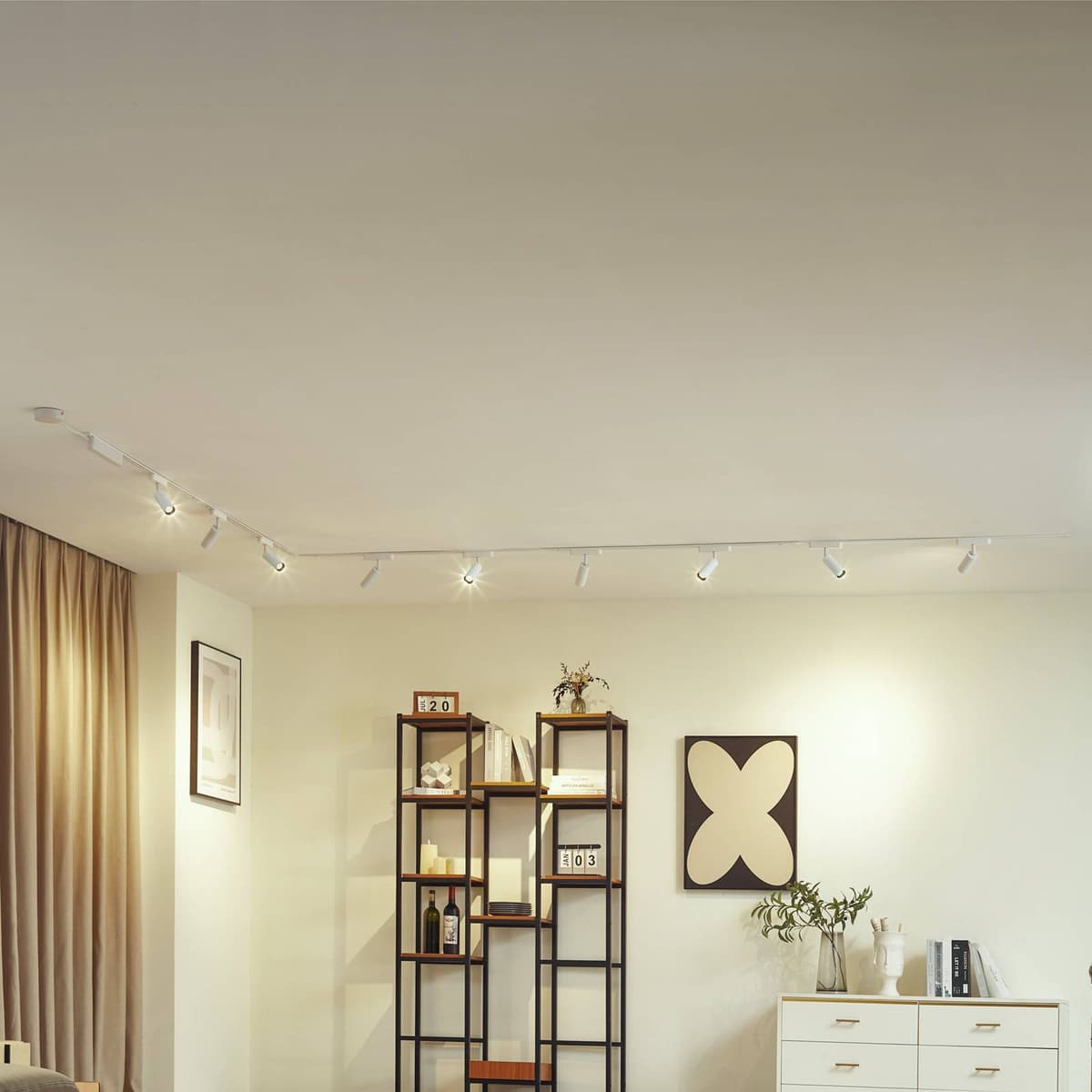 System szynowy 48 V Lumaro, reflektory spot, 9-punktowe, białe, Ø 4 cm, 25 Lumaro 48V Lindby, możliwość ściemniania, biały / opal, salon / jadalnia, aluminium, nowoczesny