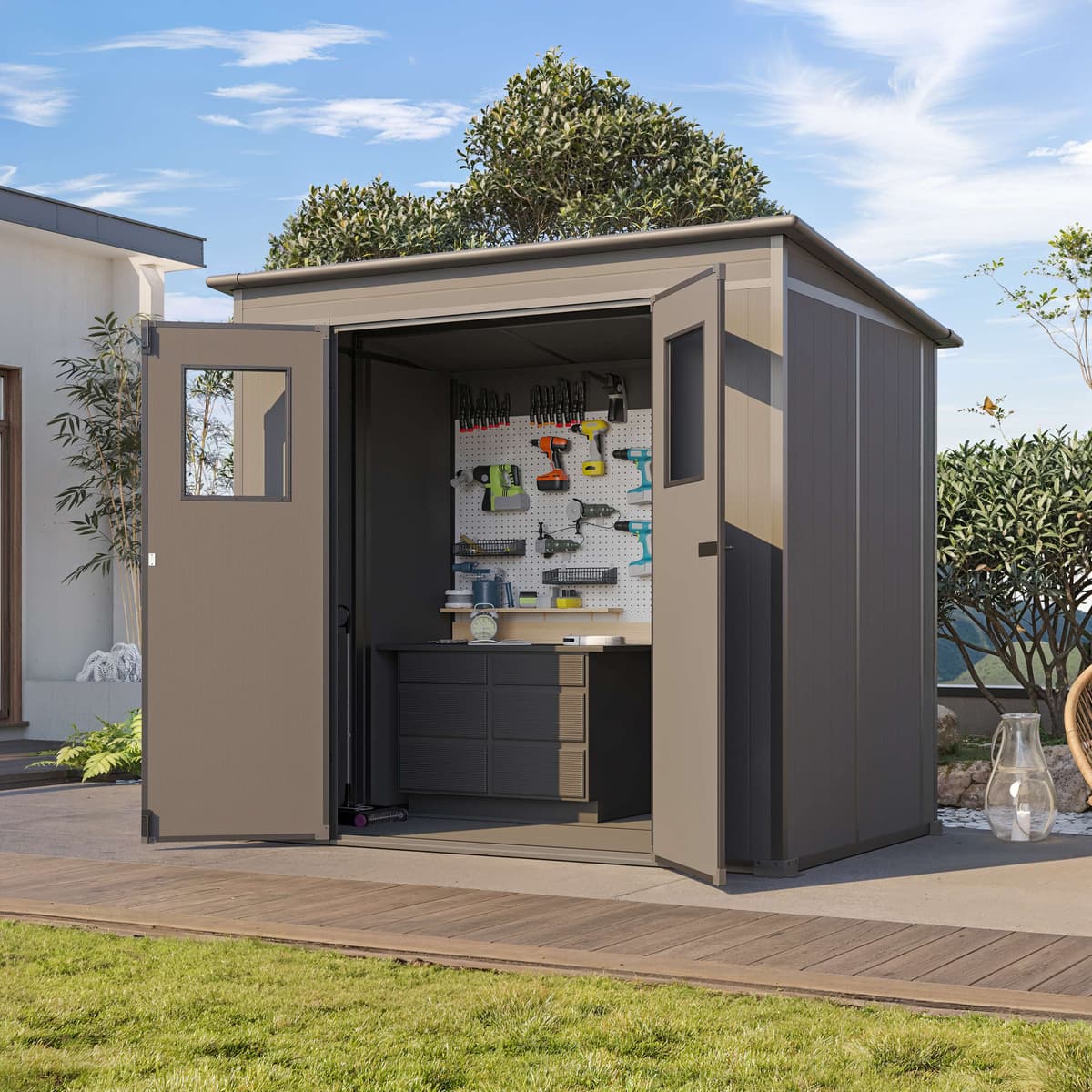 PRIMEYARD 213 x 145 cm plastový zahradní domek, antracitová - (GFPV01168)