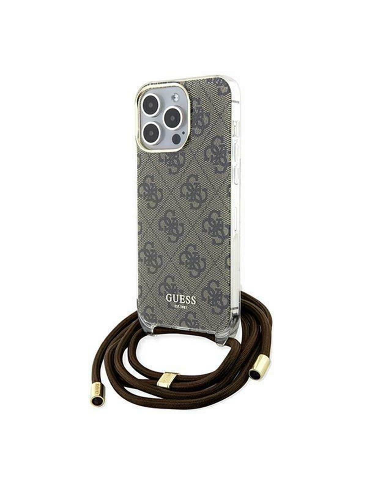 GUESS Crossbody Cord 4G Print case for iPhone 15 Pro - brown