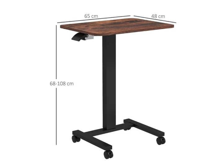 Vinsetto Table pour ordinateur portable réglable en hauteur avec 4 roulettes 2 freins 65 cm x 48 cm x 108 cm avec manivelle fre