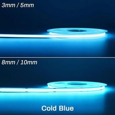 Inspired Finds High Brightness COB LED Strip Light 12V 24V DC Flexible RA90 Tape Lighting Bar For DIY, Home, And Car Projects 1 Meter (3.28ft) 24v 5mm 400leds 10w cold Blue